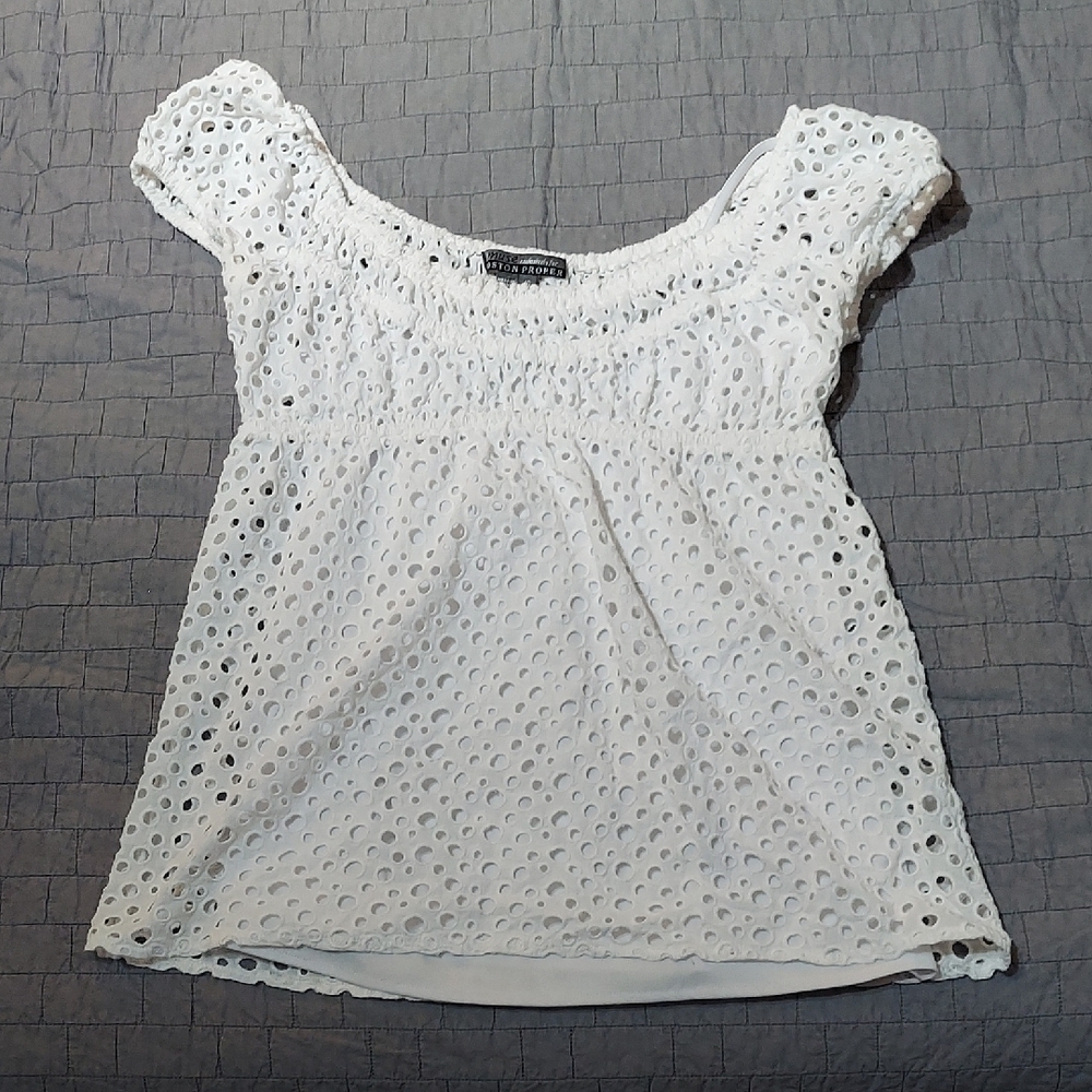 Boston Proper White Eyelet Blouse